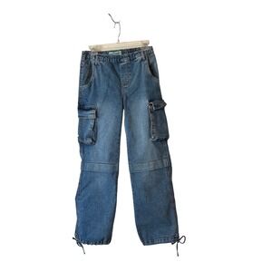 LOVE TRENDS‎ Womens Blue Denim Cargo Pants Jogger Style Drawstring Size S